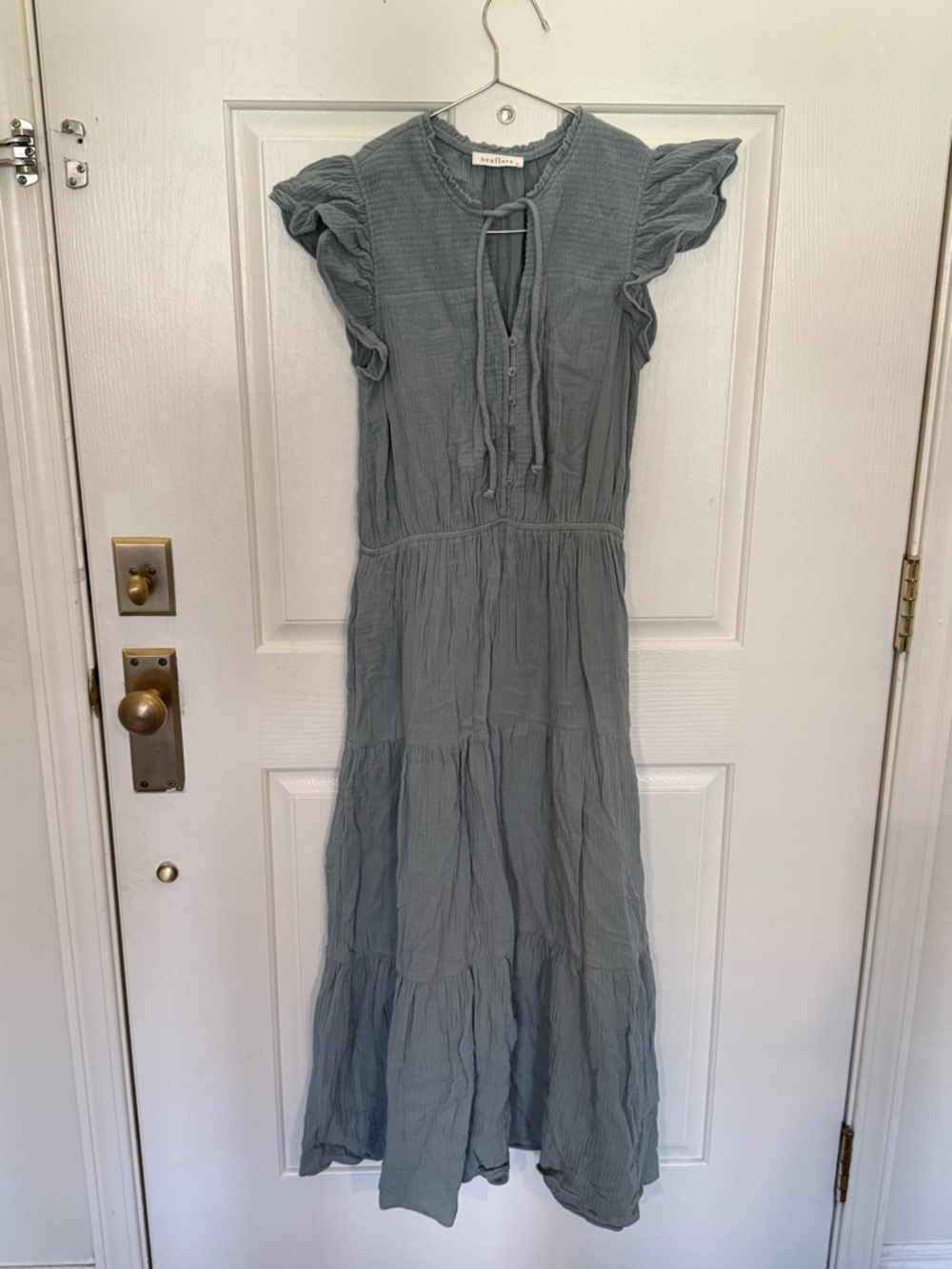 Ruffled Sleeve Maxi Dress in Dusty Blue
